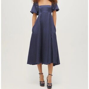 Hill House The Matilda Dress Navy Polka Dot Silky Satin XL